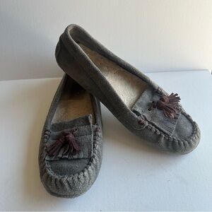 Ugg Wool Sheepskin Lizzy Moccasin Slippers Slip On House Shoe Gray Women's Sz 8